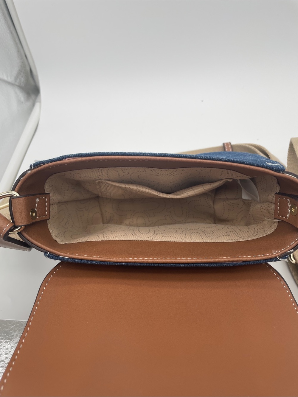 NWOT True Religion Denim Crossbody Horseshoe Logo Mini Messenger Purse Y2K 90s - Picture 6 of 7